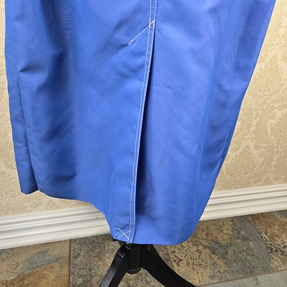 J Crew Size 4 Light Blue Trench Coat White Stitching Double Breasted Nylon Shell - Picture 10 of 16